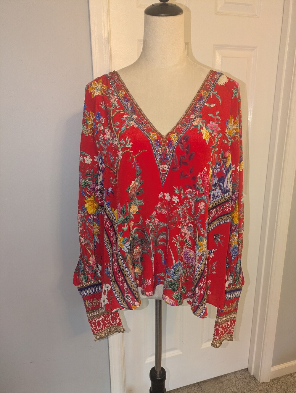 Camilla 100% Silk Floral Print Top With Crystal Embellishments Size M